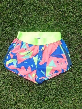 Gymshark Neon Geo Athletic Shorts - Coral, Blue & Lime